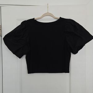 a new day Black Puff Sleeve Crop Top